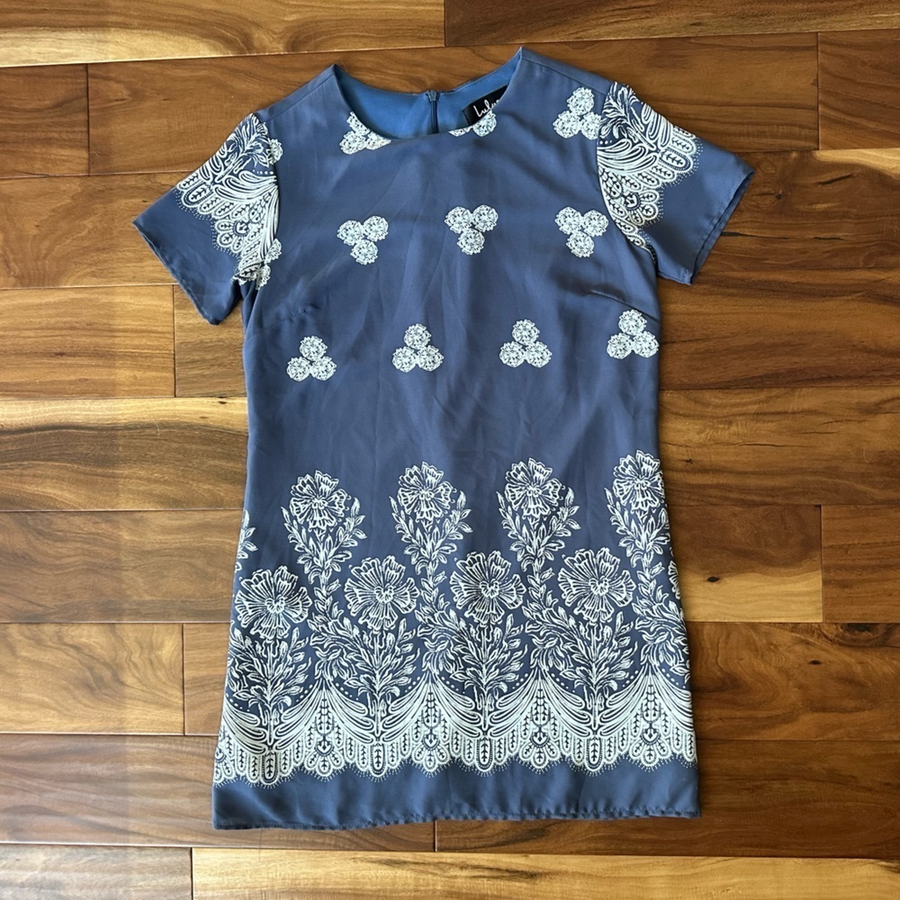 Lulus Riverside Slate Blue Floral Print Shift Dress size Small - Picture 4 of 7